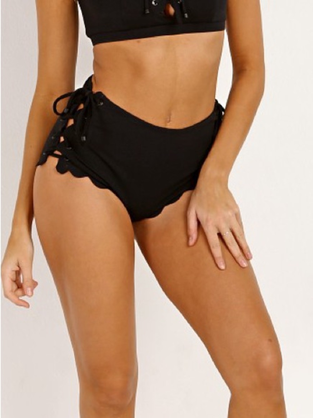 Marysia: Black Swimsuit High Rise Bottoms, Size Small